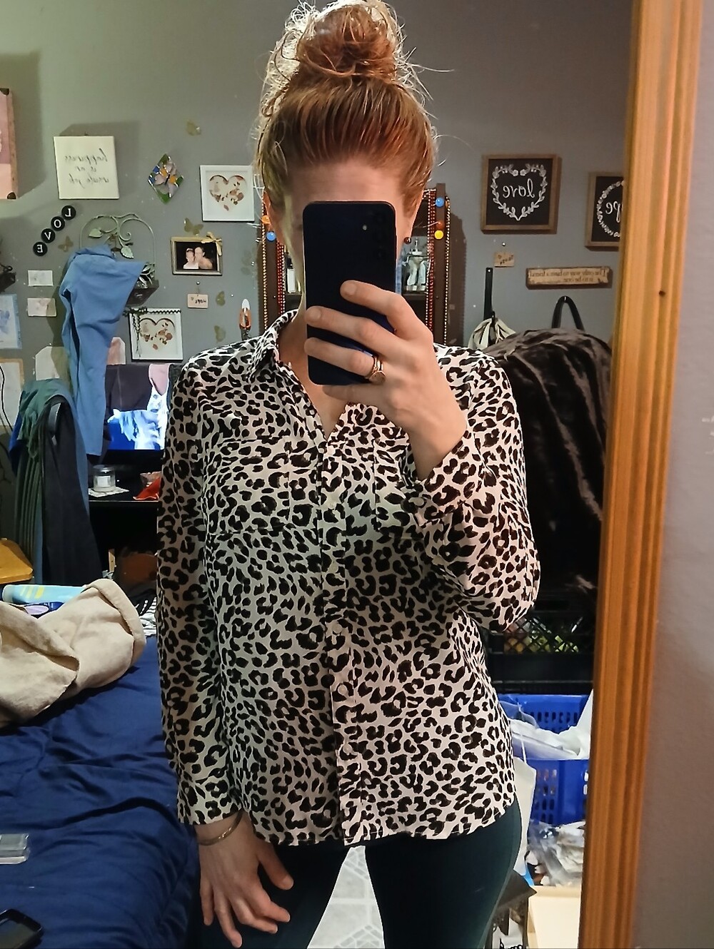 Talbot's Animal Print Button Down Sz M Petite
